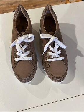 Walking Cradles Taupe Women's Casual Sneakers with White Laces